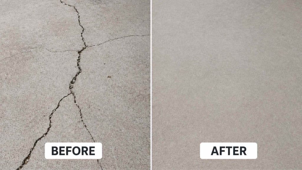 concrete crack repair on cracked driveway surface