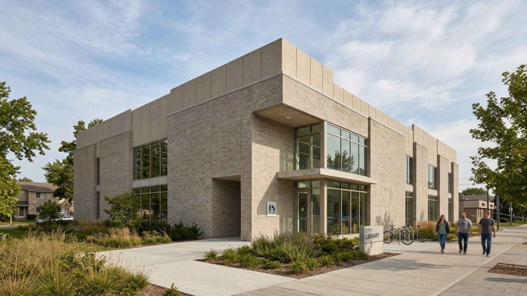 Real building exterior showing a parapet wall above the roofline