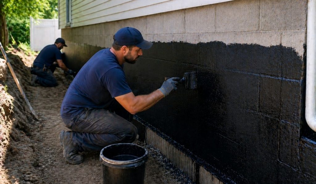 Modern sump pump installation for basement waterproofing and foundation leak repair