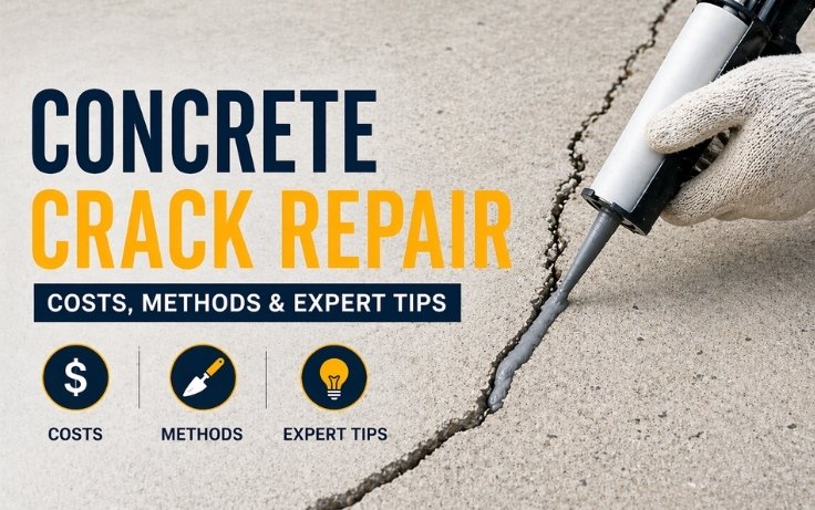 concrete crack repair process with filler on cracked surface