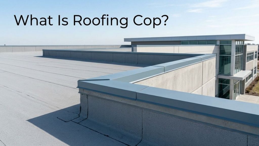 Roofing cop installed on a commercial parapet wall