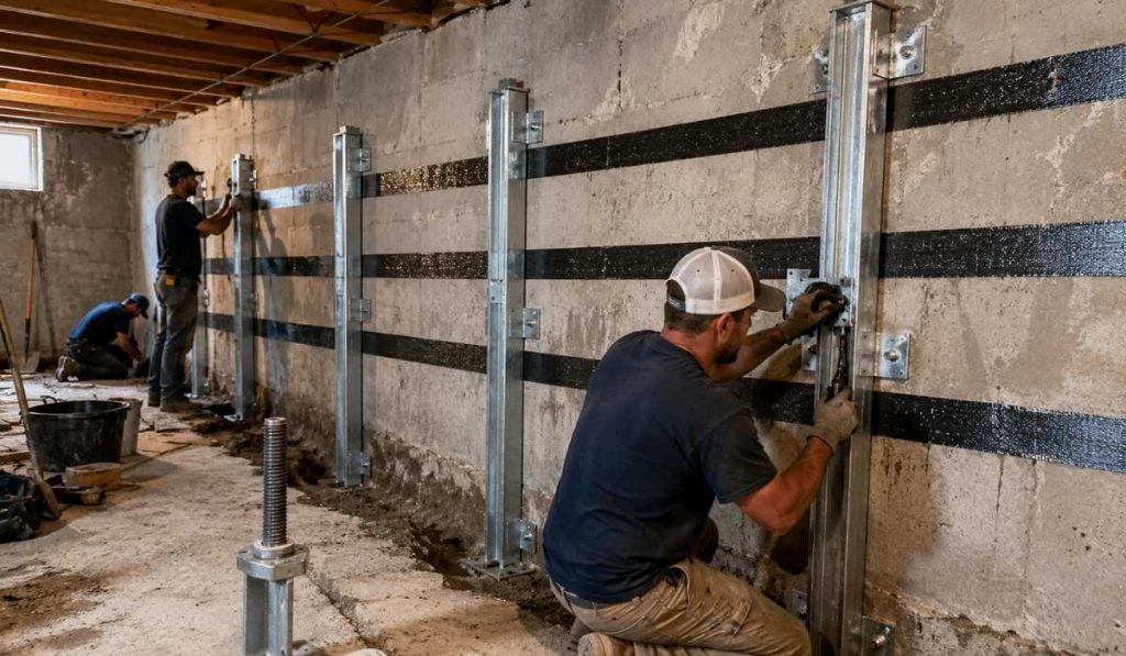 Professional basement foundation waterproofing system with clean repaired walls, sump pump installation, drainage solution, and dry residential basement for long-term moisture protection and structural stability. basement foundation repair