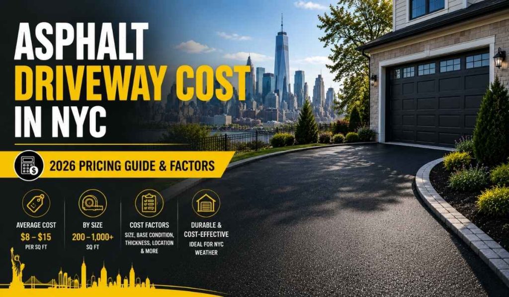 Asphalt driveway cost in NYC with a modern residential asphalt driveway and smooth paved surface