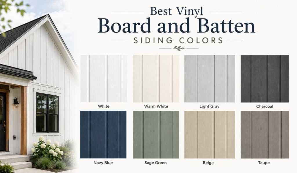 Popular vinyl board and batten siding colors on a modern home
