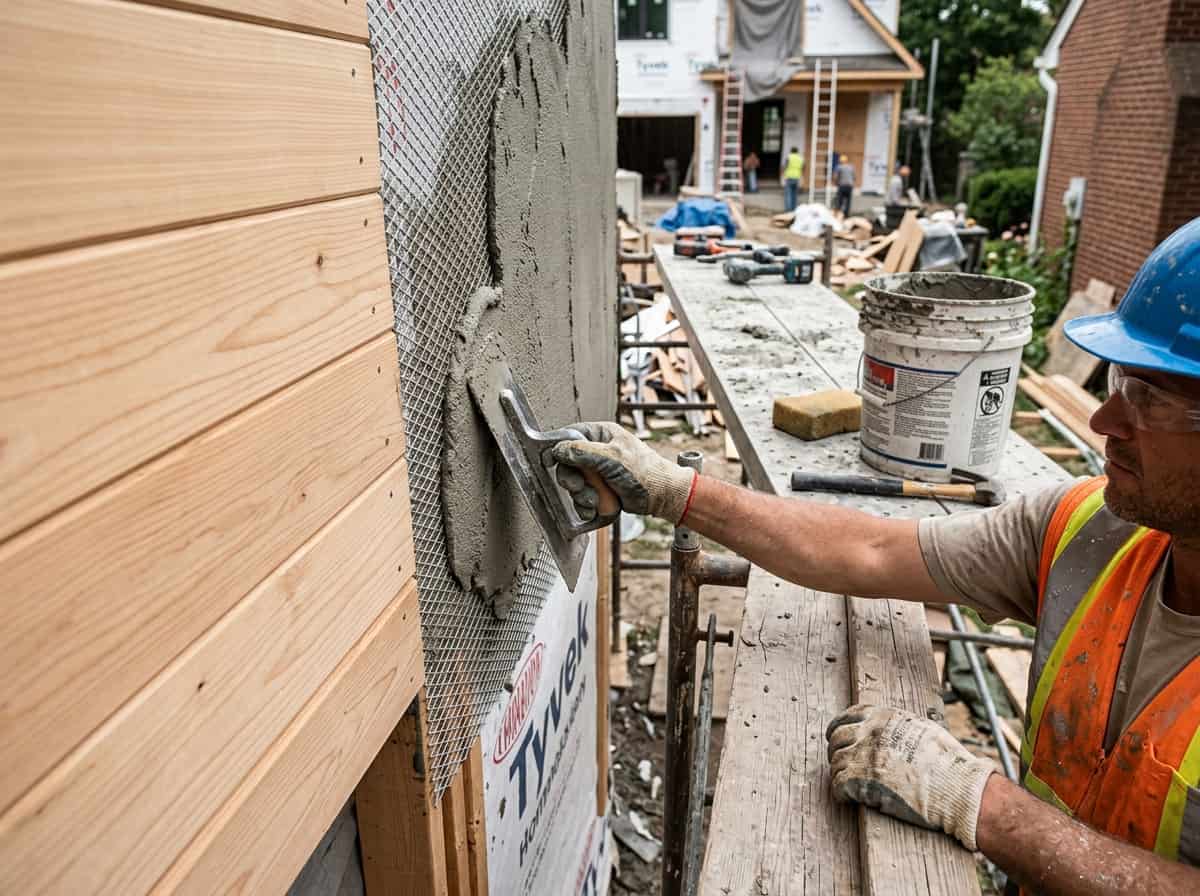 Skilled contractor doing exterior home renovation with clean finish